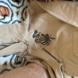Beige Hoodie with Tiger Embroidery